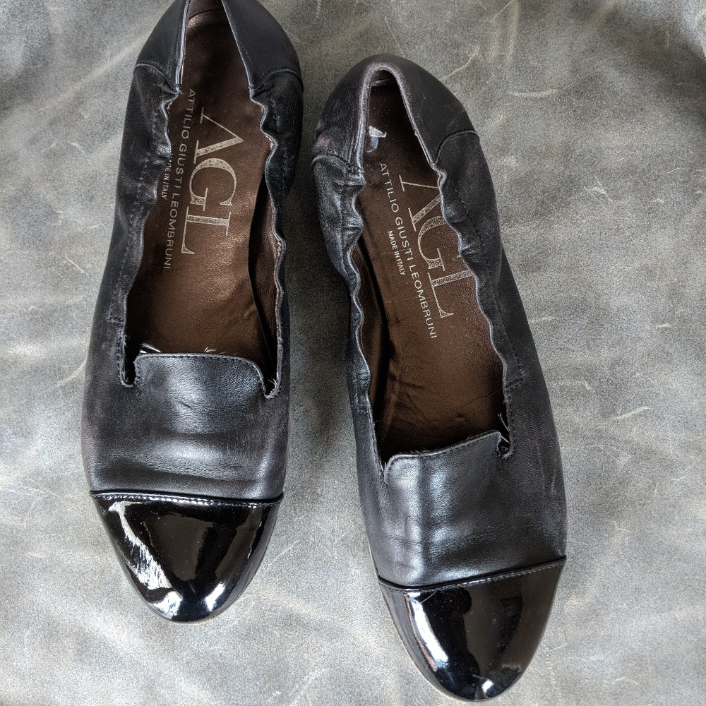 AGL Black Cap Toe Smoking Flats
